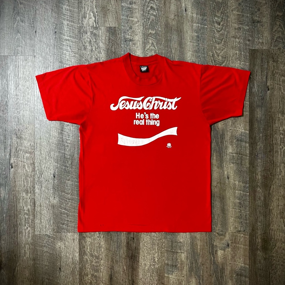 Vintage (80's) Jesus Christ He's the Real Thing Coca-Cola Spoof Graphic T-Shirt